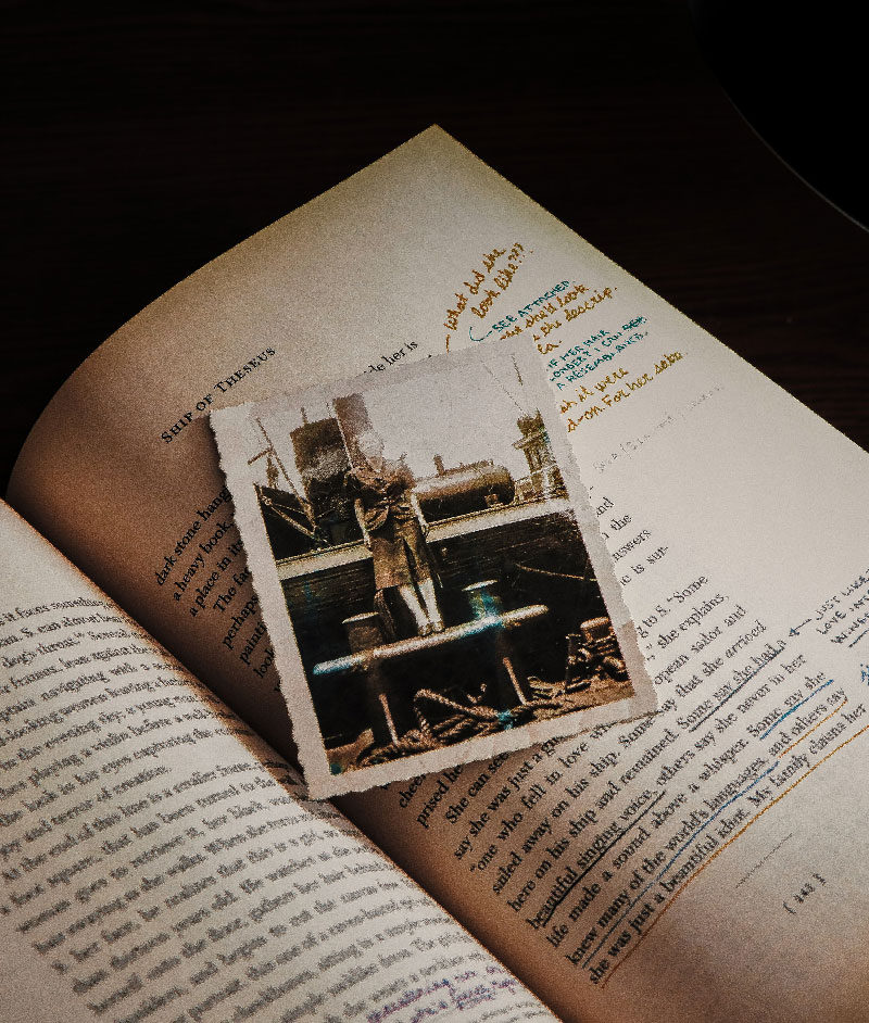 book and polaroid photo